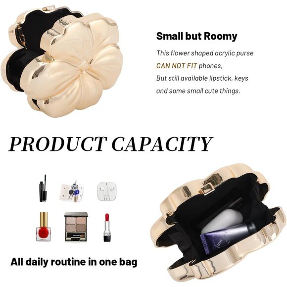 Unique Gold Acrylic Floral Clutch Purse with Removable Shoulder Strap Stylish Ev - Picture 3 of 6